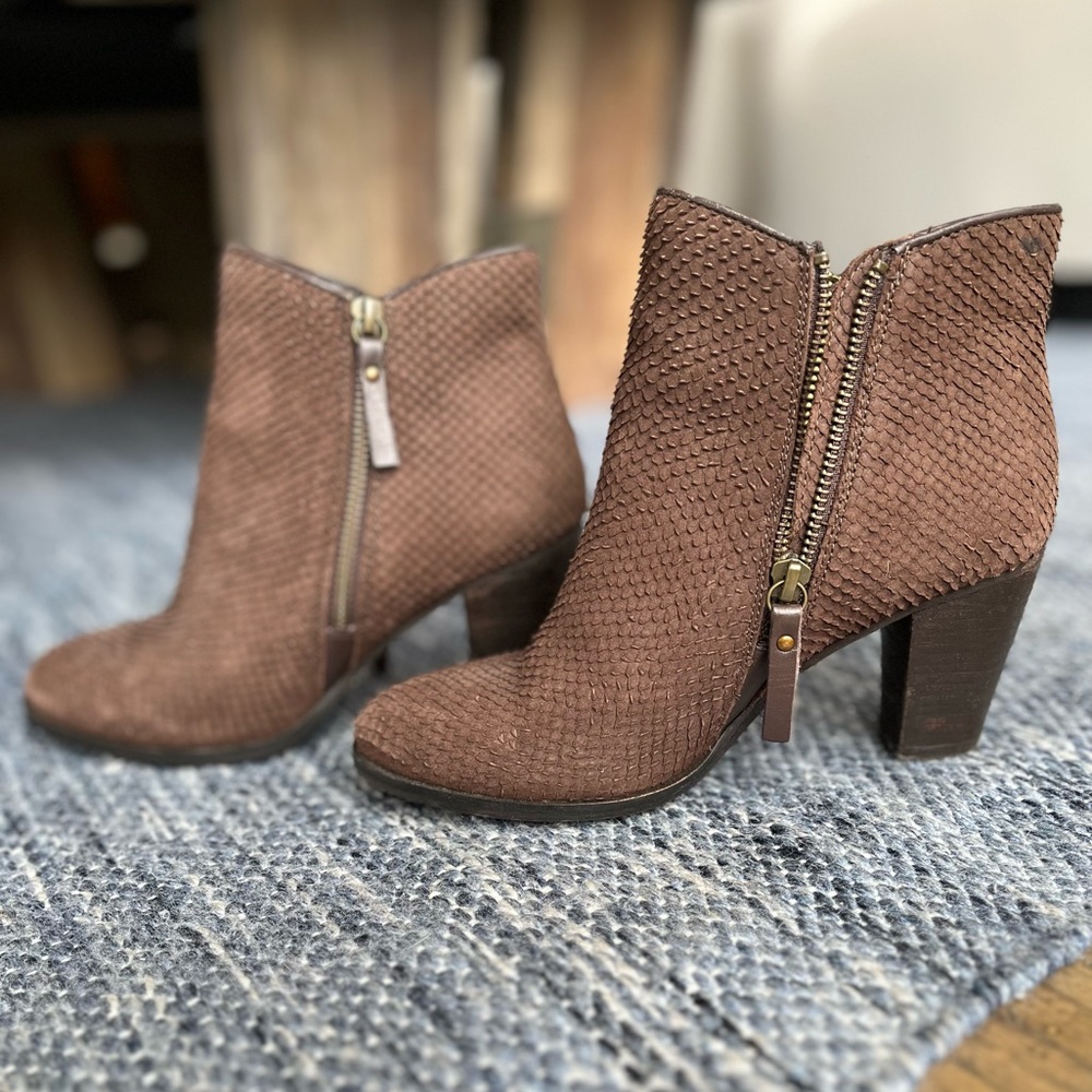 Brown faux snake-skin textured MIA booties